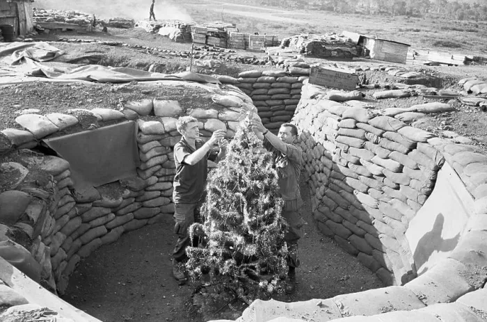 Framed Print : Soldiers with X-Mass Tree in Mortar Pit Framed Print : Soldiers with X-Mass Tree in Mortar Pit
