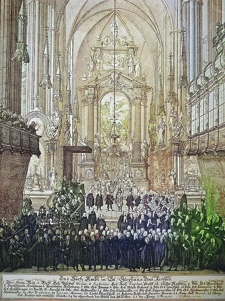 Solemn Mass or High Mass in St. Stephens Cathedral, Vienna, Austria, with Maria Theresa, Historical, digitally restored reproduction from a 19th century original
