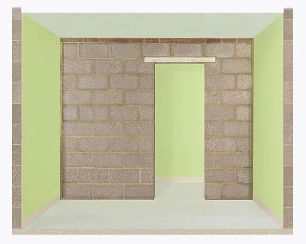 A solid block wall with doorway