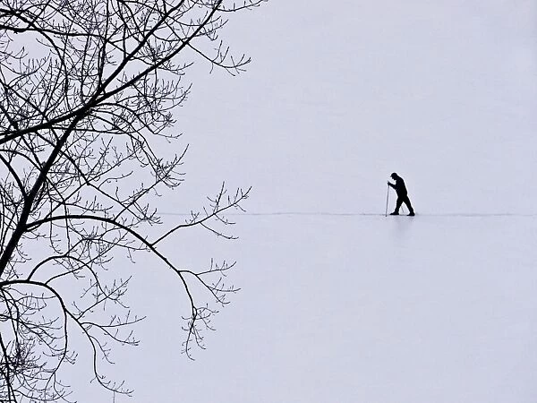 Solitary person in snow