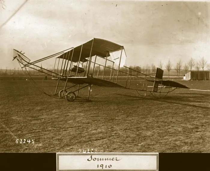 Framed Print : Sommer. 12th April 1910: A Sommer biplane with 50 hp Gnome rotary engine Framed Print : Sommer. 12th April 1910: A Sommer biplane with 50 hp Gnome rotary engine