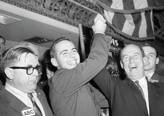 Framed Print : Son Holding Up Adlai Stevenson's Hand Framed Print : Son Holding Up Adlai Stevenson's Hand