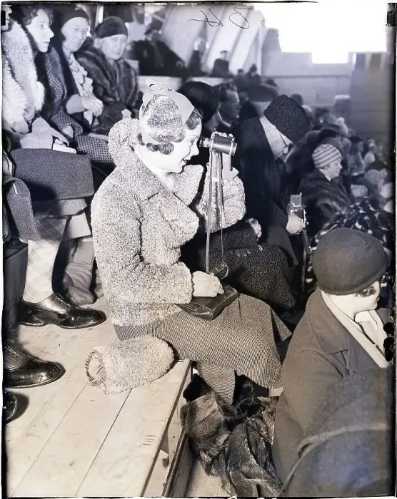 Framed Print : Sonja Henie Watches Olympics with Binocular Framed Print : Sonja Henie Watches Olympics with Binocular