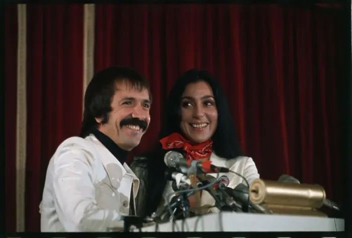 : Sonny and Cher at Microphones : Sonny and Cher at Microphones