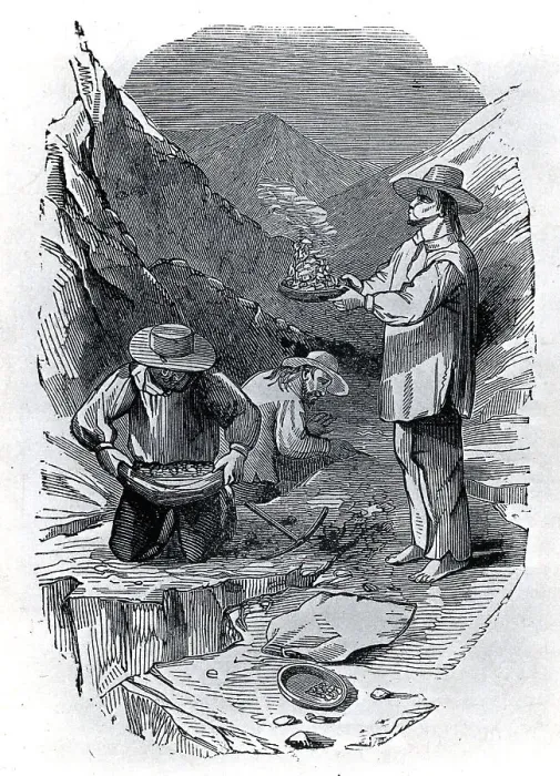 Framed Print : Sonorians Dry Washing Gold; Illustration