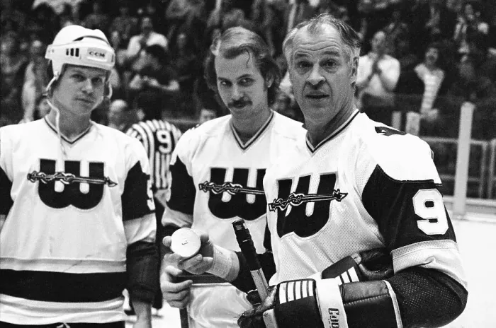 Framed Print : Sons Give Gordon Howe a Gold Puck Framed Print : Sons Give Gordon Howe a Gold Puck