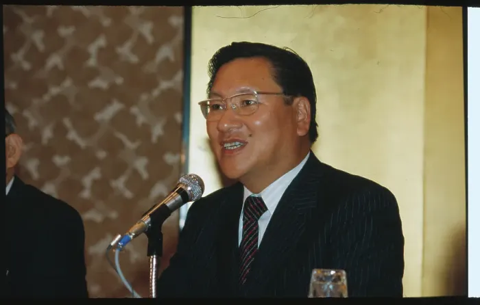 Framed Print : Sony Chairman Norio Ohga Speaking to Press