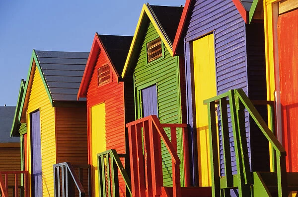 South Africa, Cape Town, St James Beach, brightly coloured huts