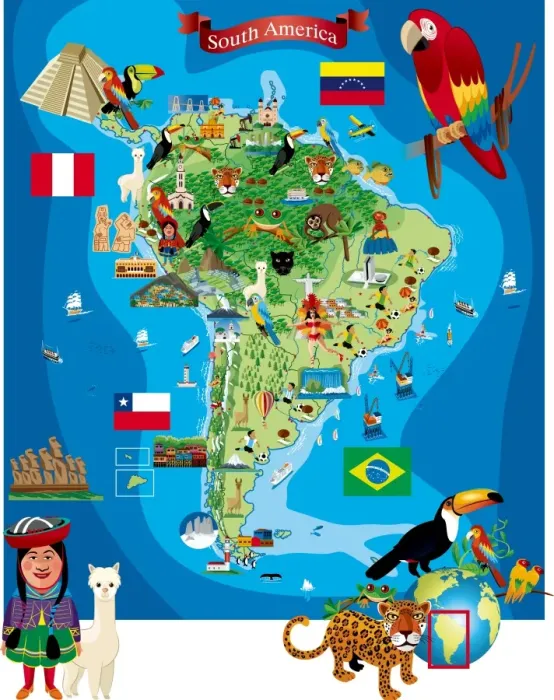 Framed Print : South America Cartoon Map Framed Print : South America Cartoon Map