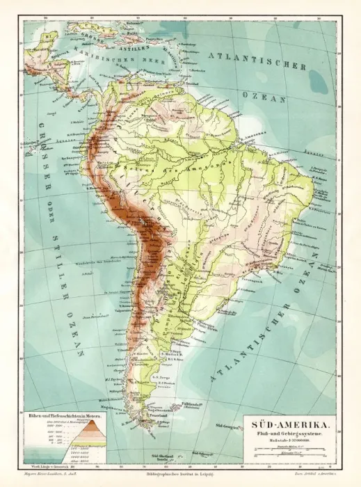 Framed Print : South America geological map 1895 Framed Print : South America geological map 1895