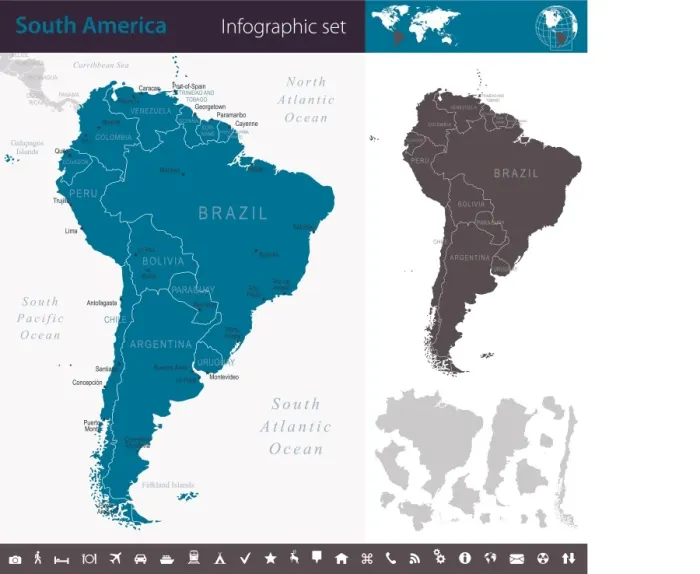 Framed Print : South America - Infographic map - illustration Framed Print : South America - Infographic map - illustration