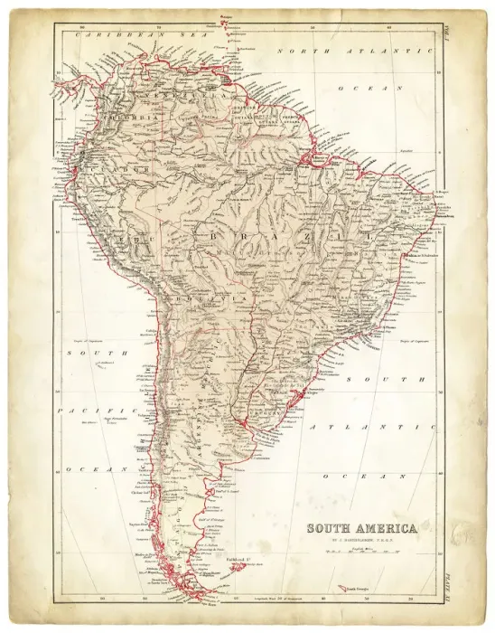Framed Print : South America map 1878 Framed Print : South America map 1878