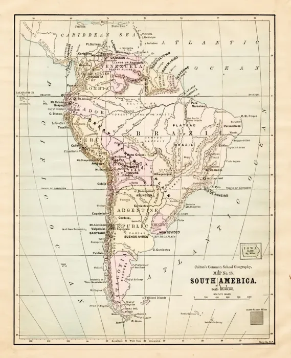 Framed Print : South America map 1881 Framed Print : South America map 1881
