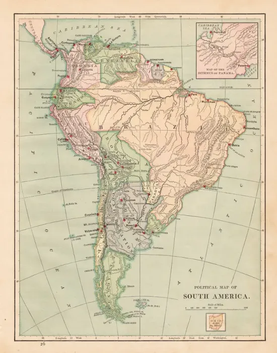 Framed Print : South America map 1881 Framed Print : South America map 1881