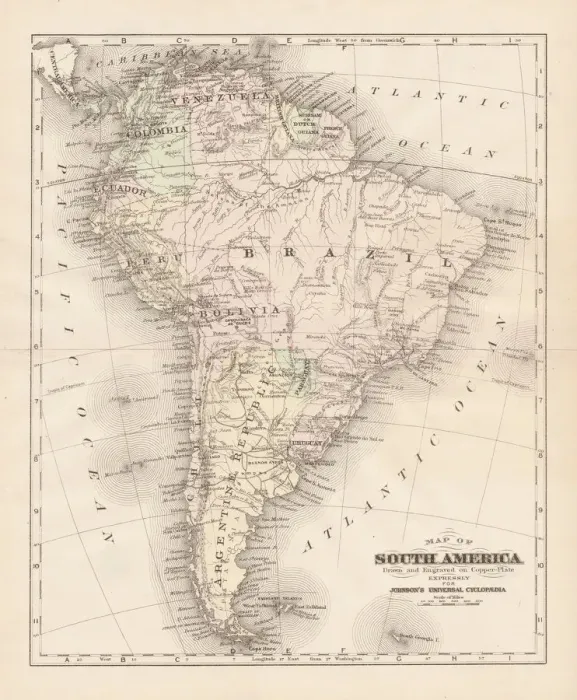 Framed Print : South America map 1893