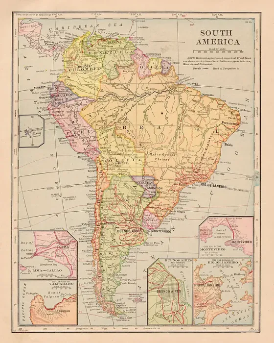 Framed Print : South America map 1898