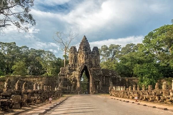 South Gate of Angkor Thom complex. Bayon Temple Entrance, Angkor Thom gate, Siem Reap, Cambodia