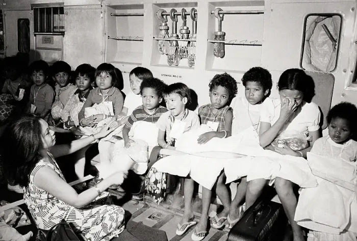 Framed Print : South Vietnamese Orphans On Board Plane Framed Print : South Vietnamese Orphans On Board Plane