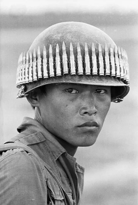 Framed Print : South Vietnamese Solder Wearing Bullets on Helmet Framed Print : South Vietnamese Solder Wearing Bullets on Helmet