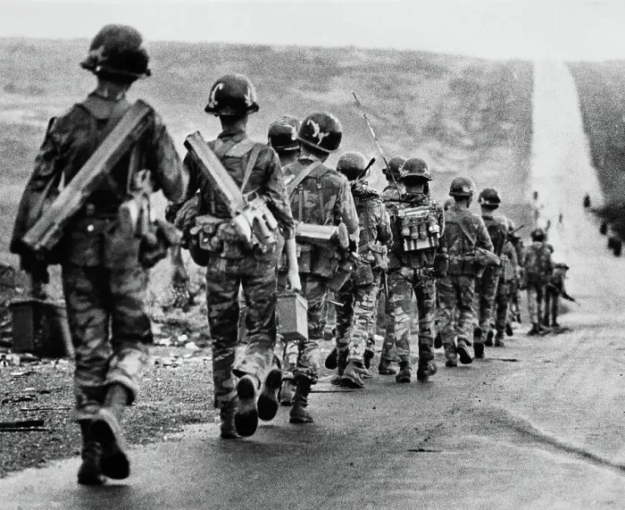 Framed Print : South Vietnamese Troops March along Highway 13 Framed Print : South Vietnamese Troops March along Highway 13