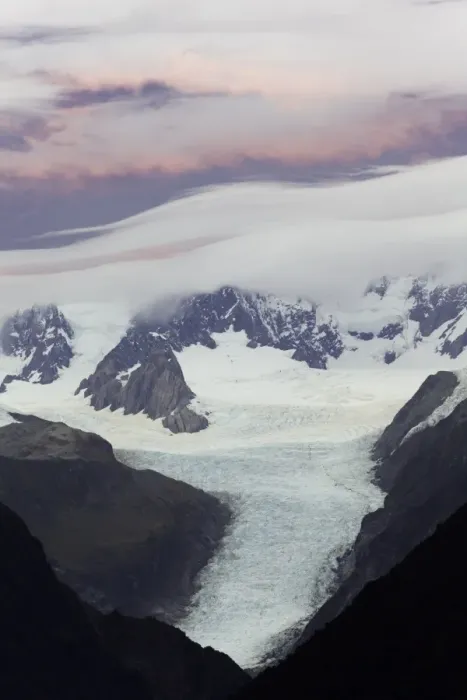 Framed Print : Southern Alps range and glaciers at sunrise, N. Z