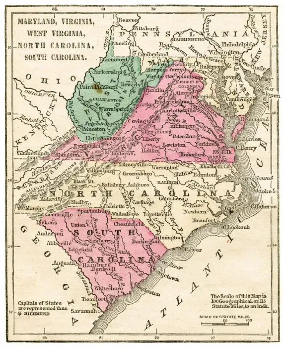 Framed Print : Southern states map 1871 Framed Print : Southern states map 1871