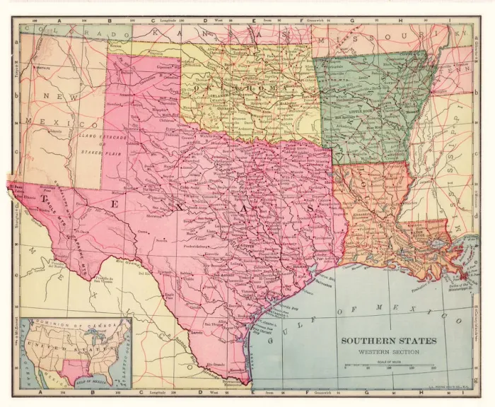 Framed Print : Southern states map 1892 Framed Print : Southern states map 1892