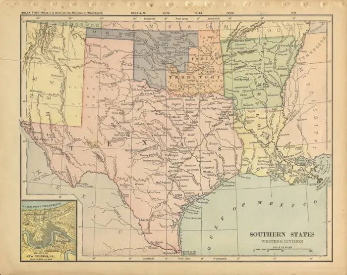 Framed Print : Southern United States Antique Victorian Engraved Colored Map, 1899