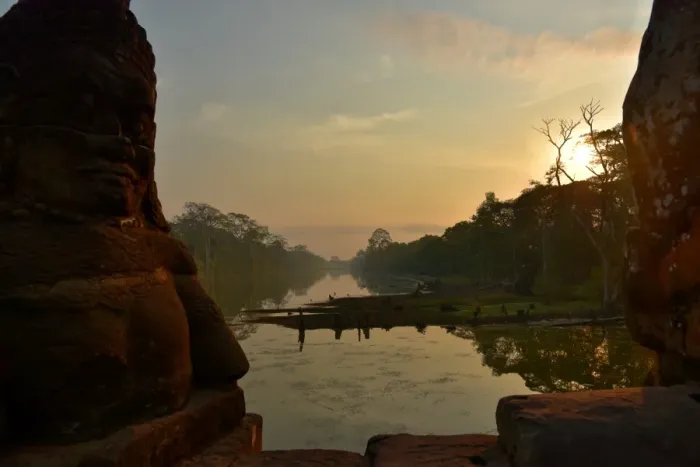 Framed Print : Southgate moat at sunrise with statues Angkor Siem Reap Cambodia Framed Print : Southgate moat at sunrise with statues Angkor Siem Reap Cambodia