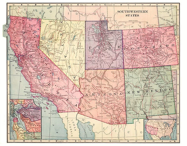Southwestern states map 1892
