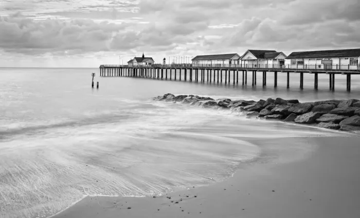 Framed Print : Southwold Pier, Suffolk - Mono Framed Print : Southwold Pier, Suffolk - Mono