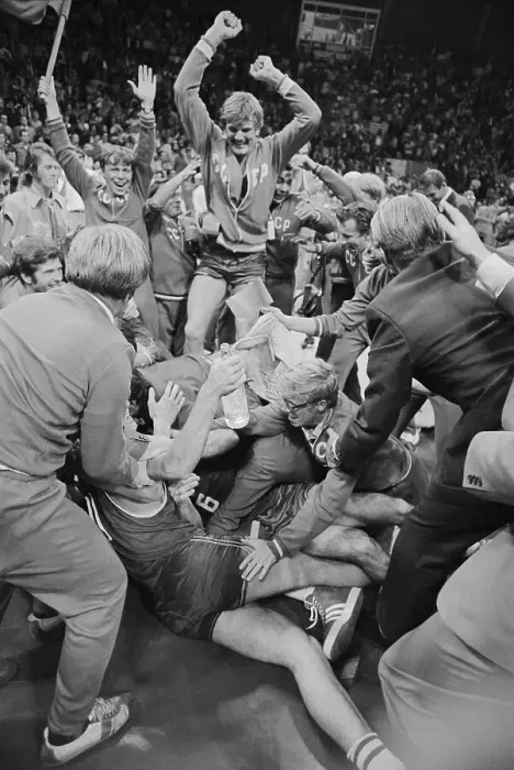 Framed Print : Soviet Basketball Players Celebrating Victory over United States Framed Print : Soviet Basketball Players Celebrating Victory over United States