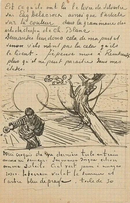 Framed Print : The Sower, Letter to Theo from Arles, c. 25 November 1888. Artist: Gogh, Vincent, van (1853-1890)