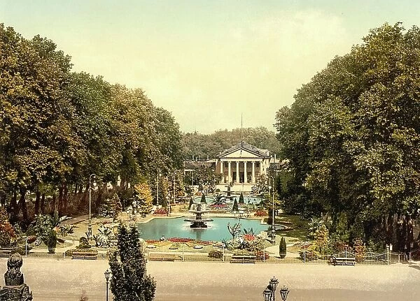 The spa hotel in Wiesbaden, Hesse, Germany, Historic, digitally restored reproduction of a photochrome print from the 1890s