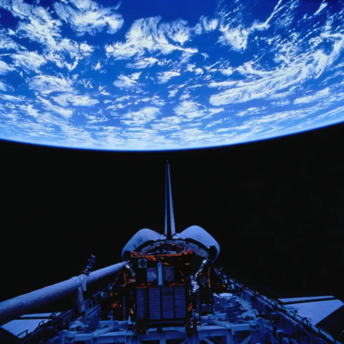 Framed Print : Space Shuttle and Earth