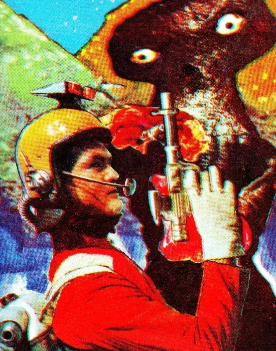 Framed Print : Spaceman with a Ray Gun and Alien Framed Print : Spaceman with a Ray Gun and Alien