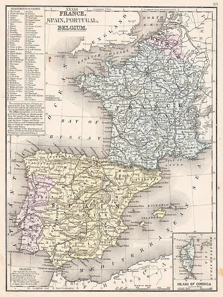 Spain France Portugal map 1867