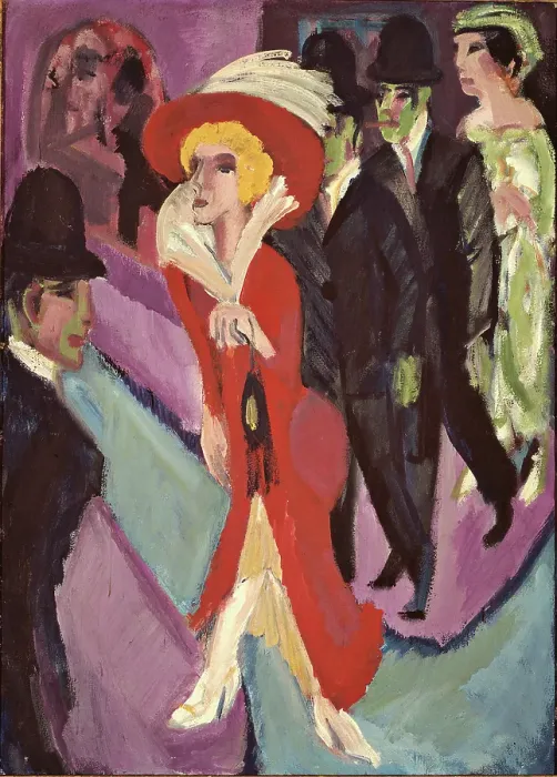 Framed Print : Spain, Madrid, Thyssen-Bornemisza Museum. Whole artwork view. Women and men are strolling on a street of Berlin not caring of each other Framed Print : Spain, Madrid, Thyssen-Bornemisza Museum. Whole artwork view. Women and men are strolling on a street of Berlin not caring of each other