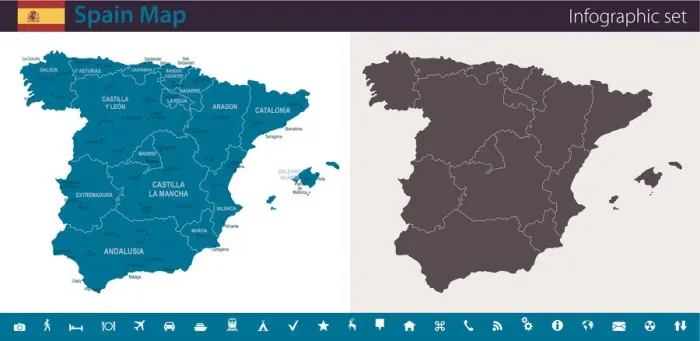Framed Print : Spain Map - Infographic Set Framed Print : Spain Map - Infographic Set