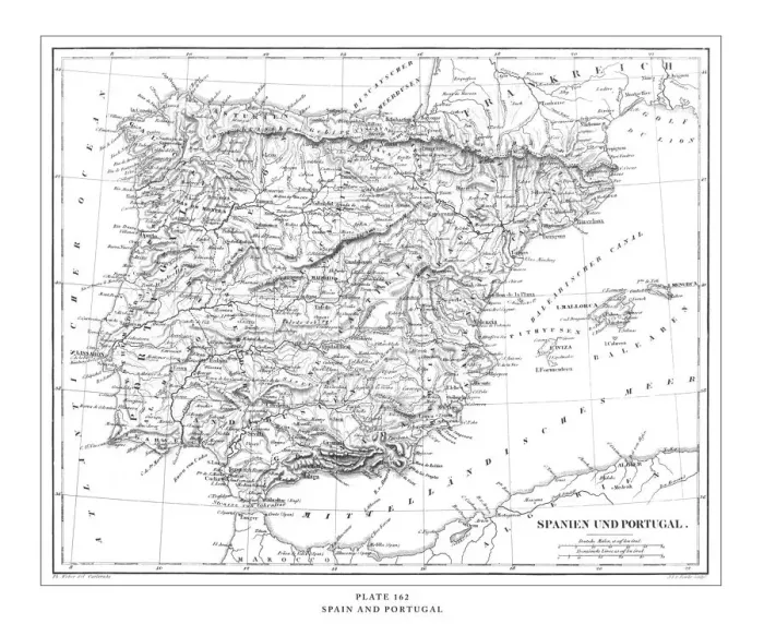 Framed Print : Spain and Portugal Engraving Antique Illustration, Published 1851 Framed Print : Spain and Portugal Engraving Antique Illustration, Published 1851