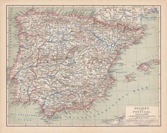 Framed Print : Spain and Portugal, lithograph, published in 1878 Framed Print : Spain and Portugal, lithograph, published in 1878