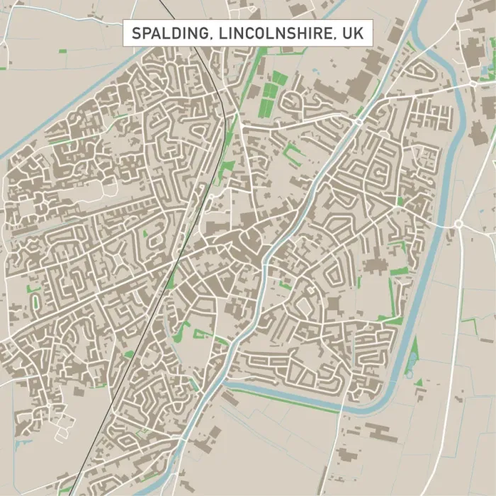 Framed Print : Spalding Lincolnshire UK City Street Map Framed Print : Spalding Lincolnshire UK City Street Map