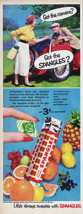Framed Print : Spangles. 1955: Advertisement for Spangles fruit flavour candy with the Framed Print : Spangles. 1955: Advertisement for Spangles fruit flavour candy with the