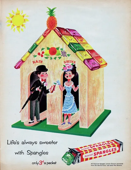 Framed Print : Spangles. 1954: Advertisement for Spangles sweets with the caption Life's Framed Print : Spangles. 1954: Advertisement for Spangles sweets with the caption Life's