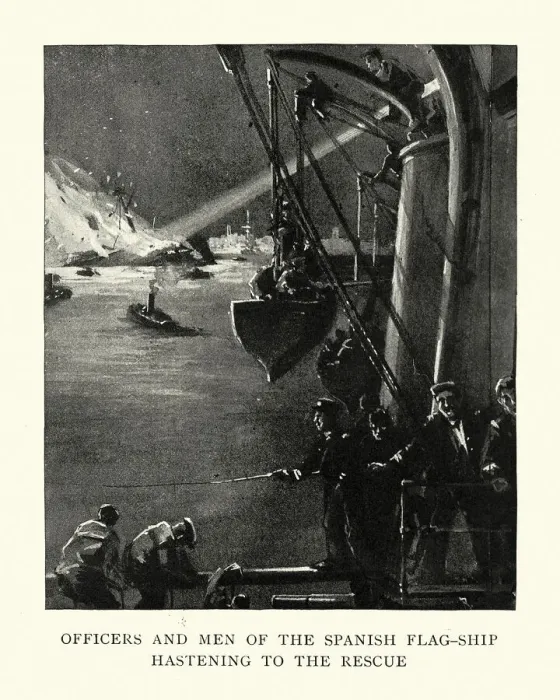 Framed Print : Spanish officers and men going the rescue survivors of the USS Maine, Havana Harbor Framed Print : Spanish officers and men going the rescue survivors of the USS Maine, Havana Harbor