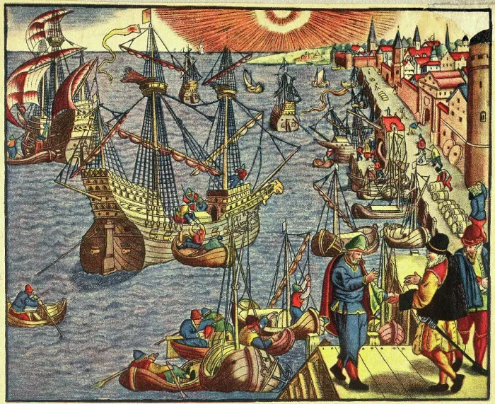 Framed Print : Spanish Travelers Leaving Port in Lisbon Framed Print : Spanish Travelers Leaving Port in Lisbon