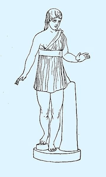 Spartan girl with short half-open chiton, Sparta, Greece, History of Fashion, Historical, digitally restored reproduction of a 19th century original, exact original date unknown