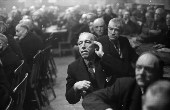 Framed Print : Speak Up. 24th December 1938: Alfred James listening at a meeting of the Grandfathers Club Framed Print : Speak Up. 24th December 1938: Alfred James listening at a meeting of the Grandfathers Club