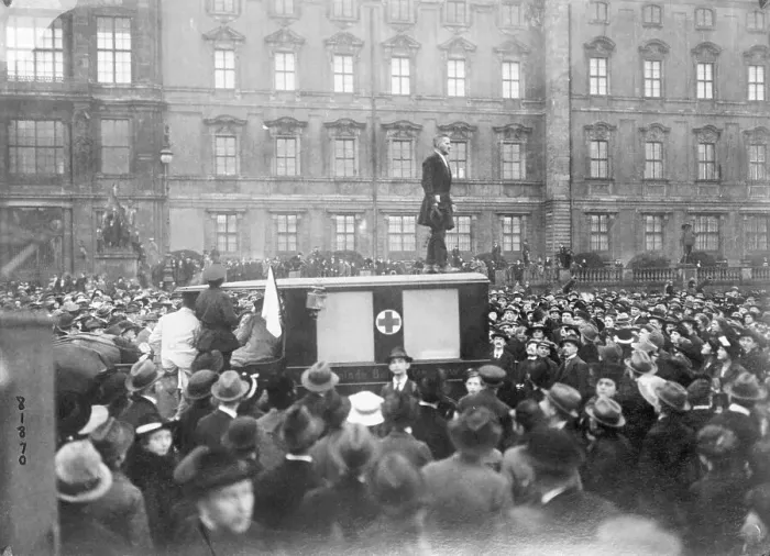 Framed Print : Speaker Standing in Front of Crowd and Inciting Berlin Riots Framed Print : Speaker Standing in Front of Crowd and Inciting Berlin Riots