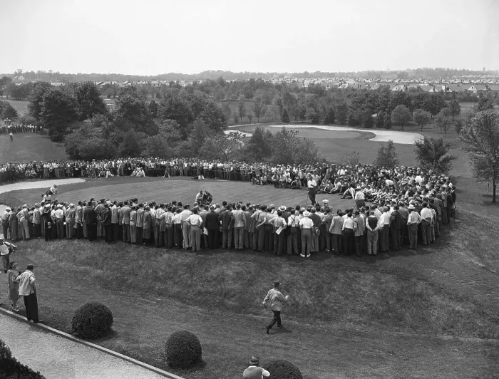 Framed Print : Spectators Crowding in to Watch Byron Nelson Playing Golf Framed Print : Spectators Crowding in to Watch Byron Nelson Playing Golf